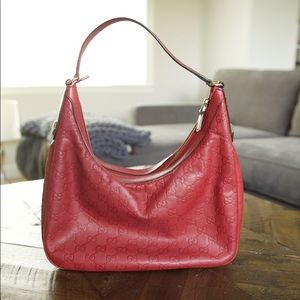 Gucci Guccisima Red Leather Hobo Bag
